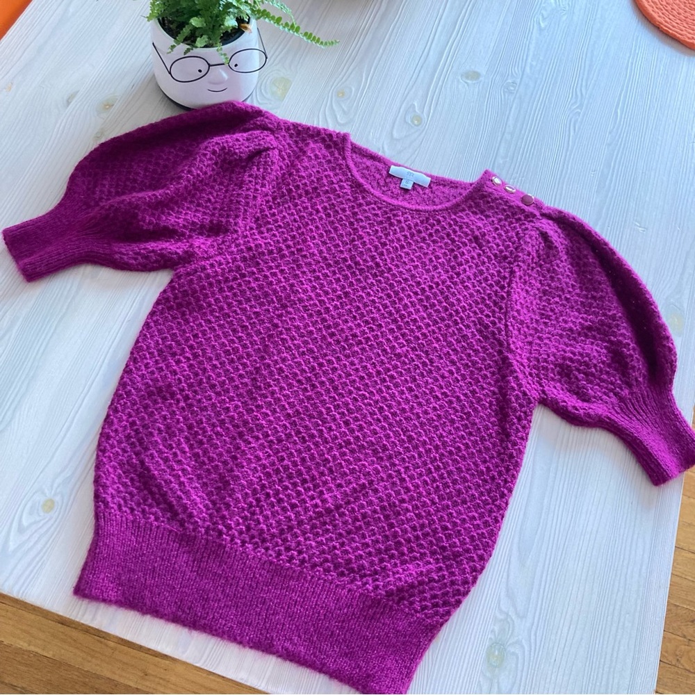LA REDOUTE Crew Neck Jumper/Sweater with Short Puff Sleeves size S
